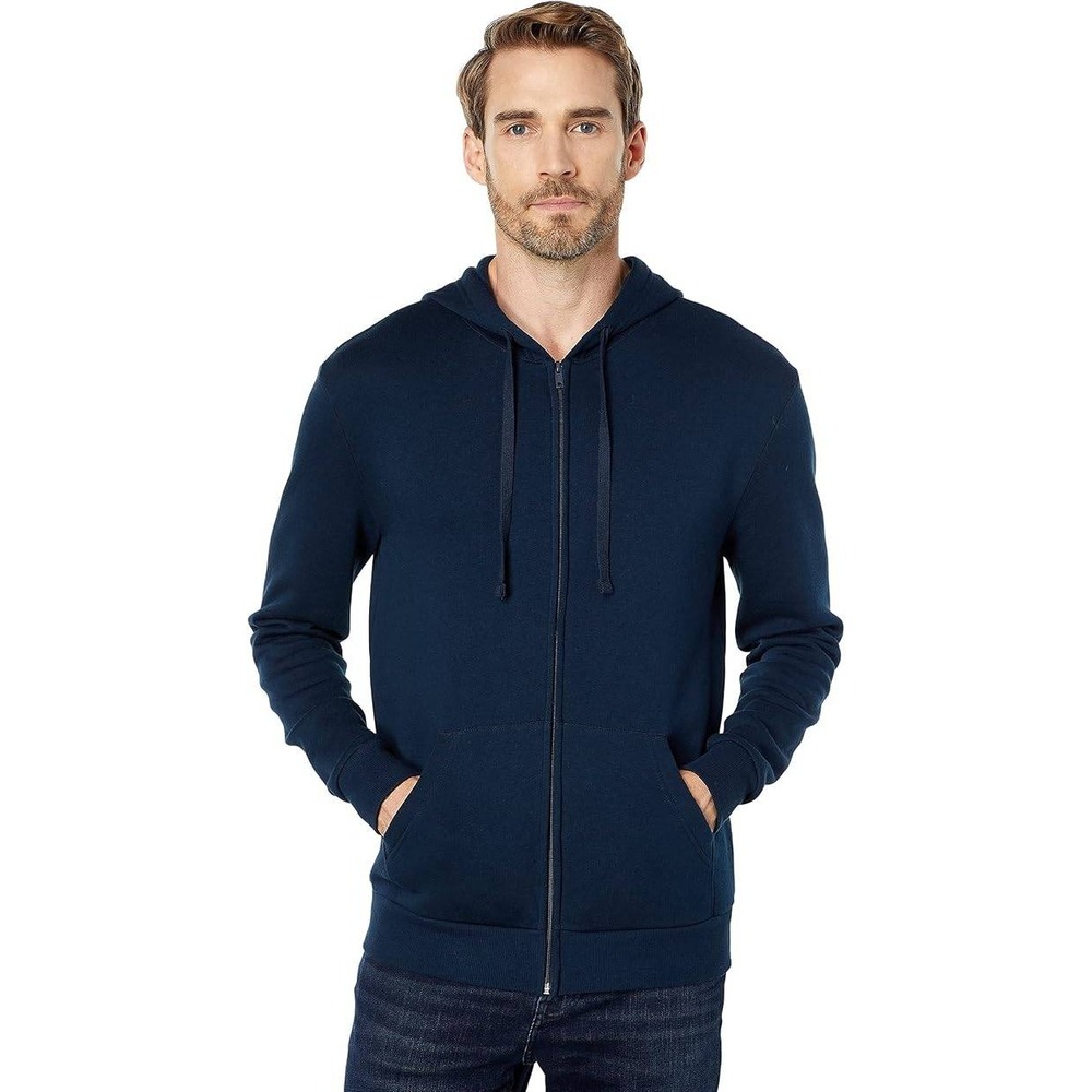 Mens Navy Blue Zip Up Hoodie Hooded Sweatshirt Pockets Casual Comfort